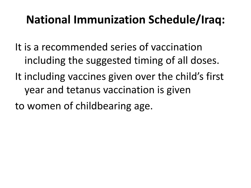 national immunization schedule iraq