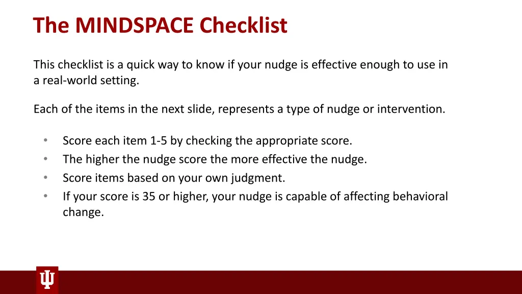 the mindspace checklist