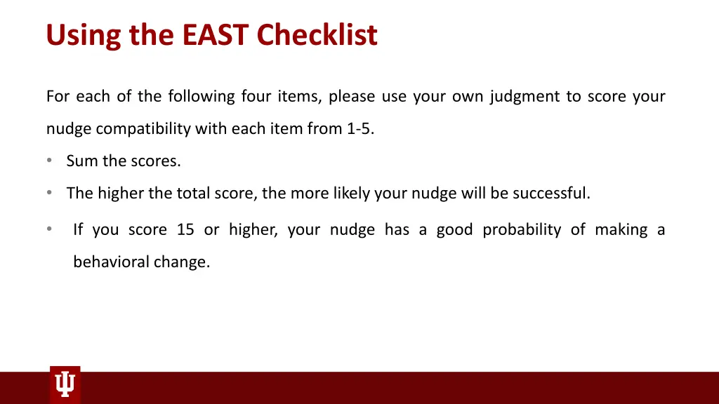 using the east checklist