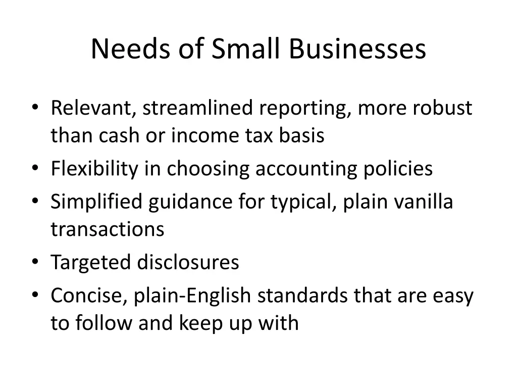 needs of small businesses