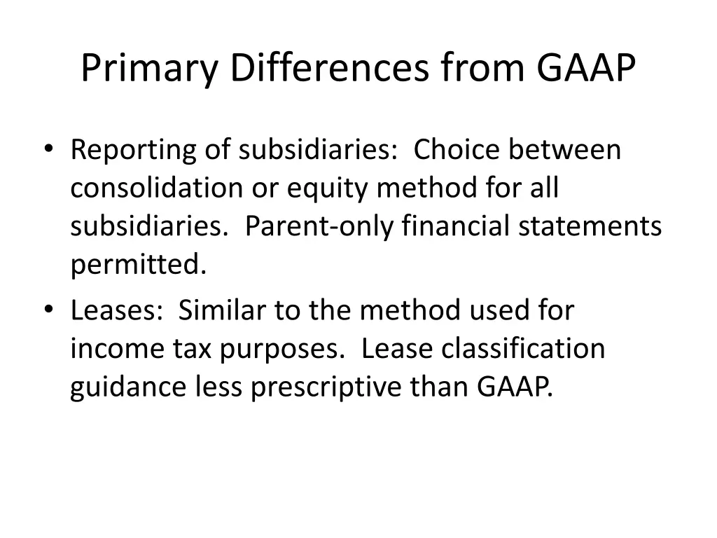primary differences from gaap 1