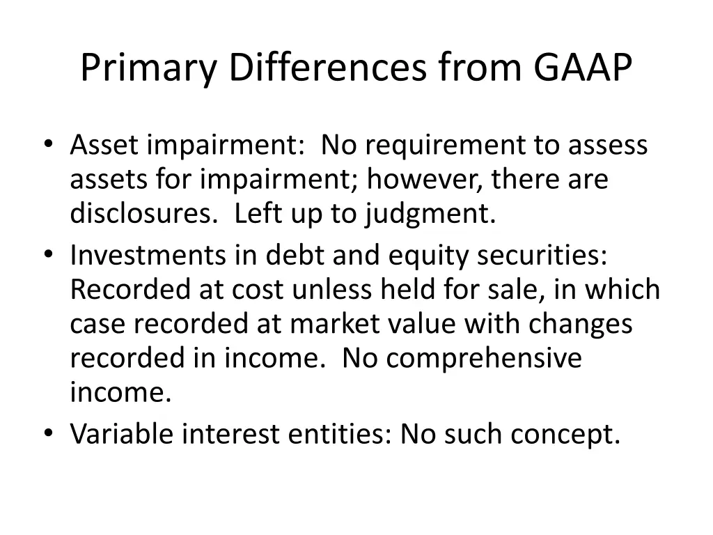primary differences from gaap 2