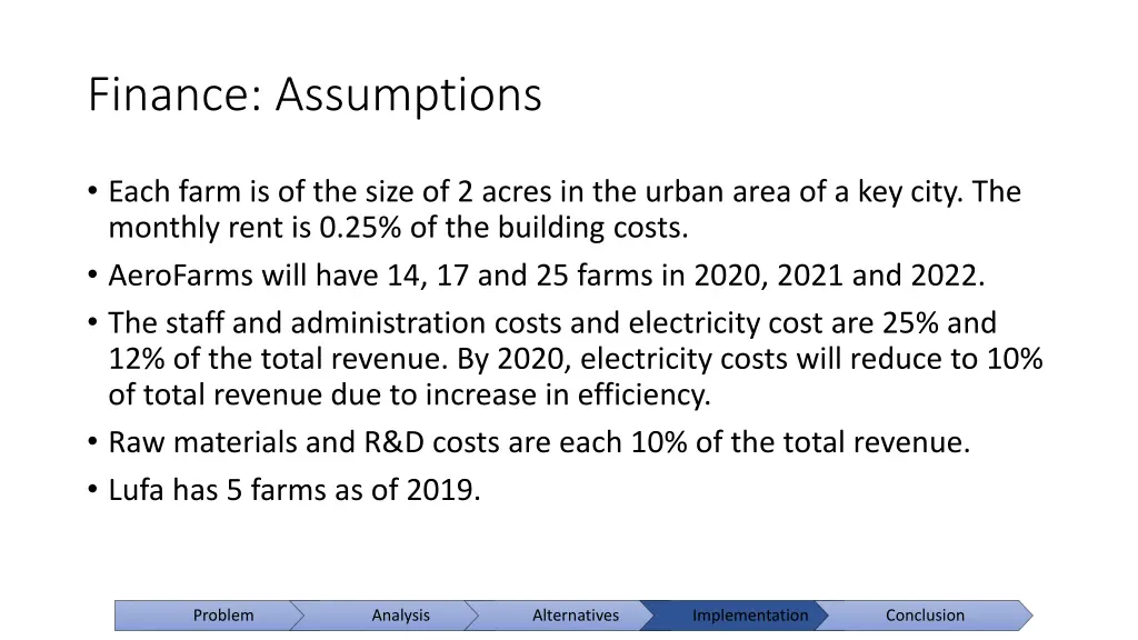 finance assumptions