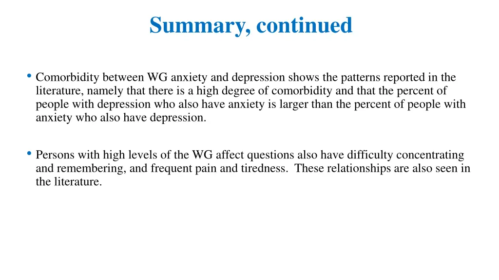 summary continued