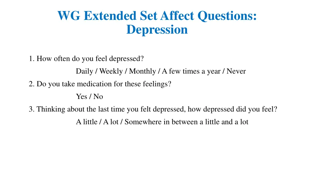 wg extended set affect questions depression