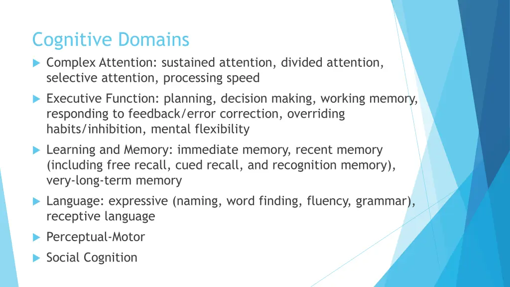 cognitive domains complex attention sustained