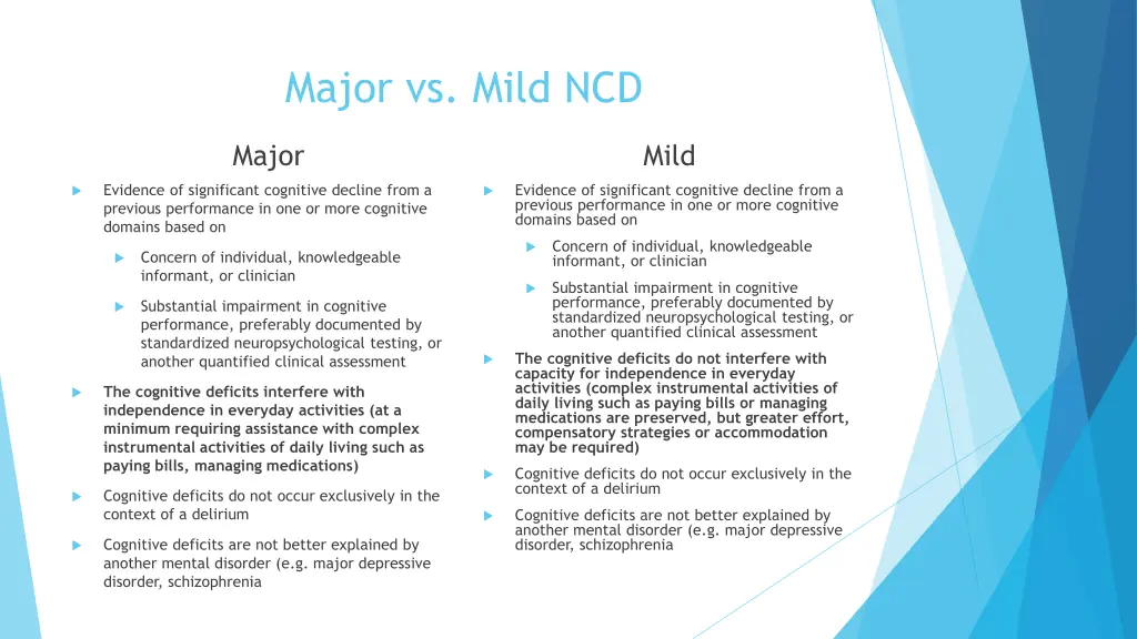 major vs mild ncd