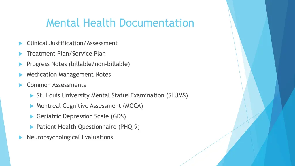 mental health documentation