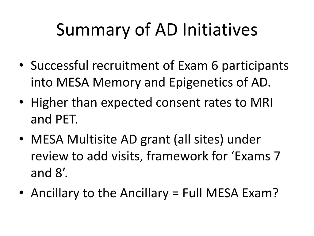 summary of ad initiatives