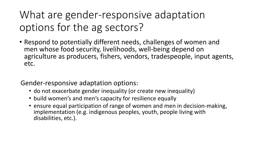 what are gender responsive adaptation options