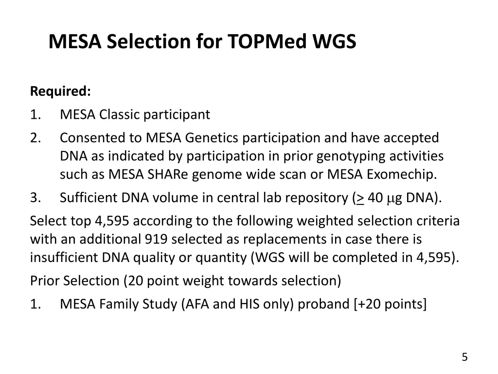 mesa selection for topmed wgs