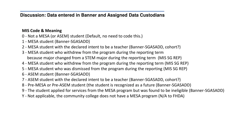 discussion data entered in banner and assigned