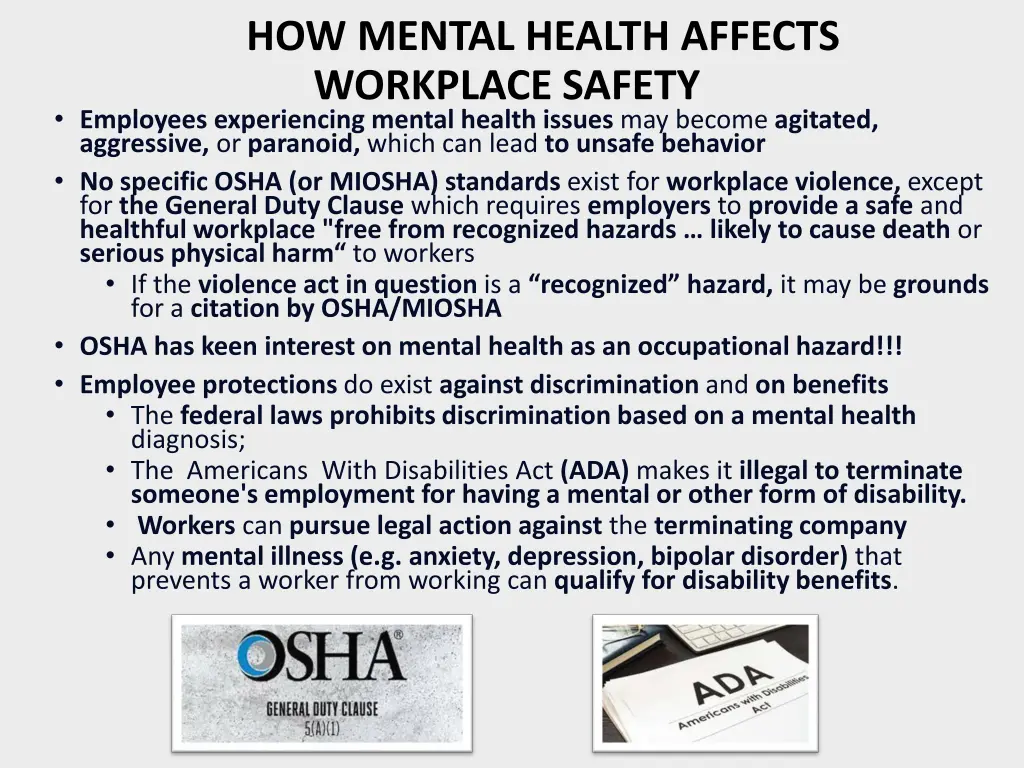 how mental health affects workplace safety