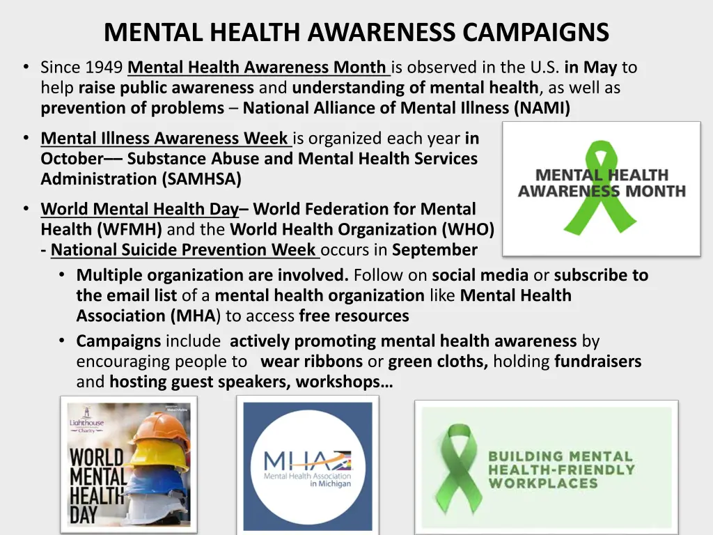 mental health awareness campaigns since 1949