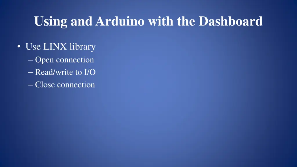 using and arduino with the dashboard 2