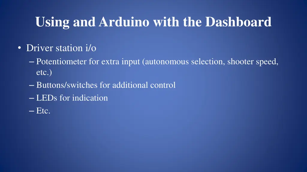 using and arduino with the dashboard