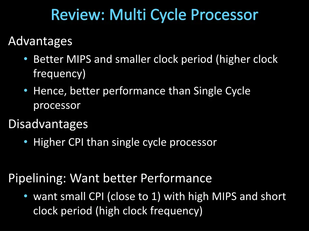 review multi cycle processor