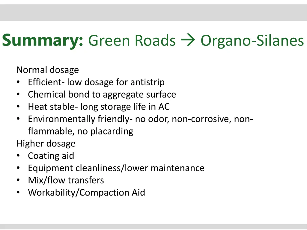 summary green roads organo silanes