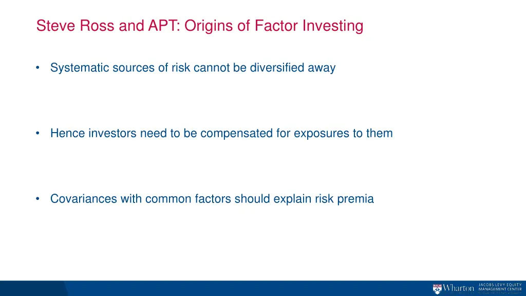 steve ross and apt origins of factor investing