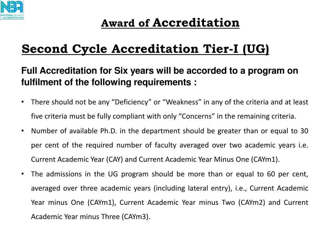 award of accreditation
