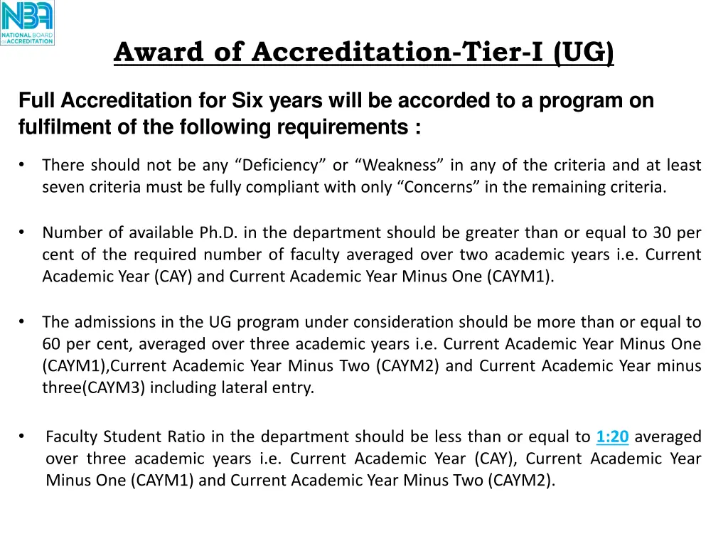 award of accreditation tier i ug