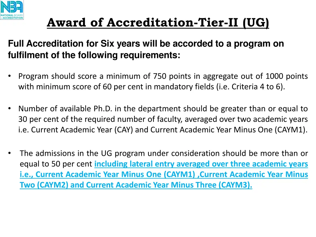 award of accreditation tier ii ug