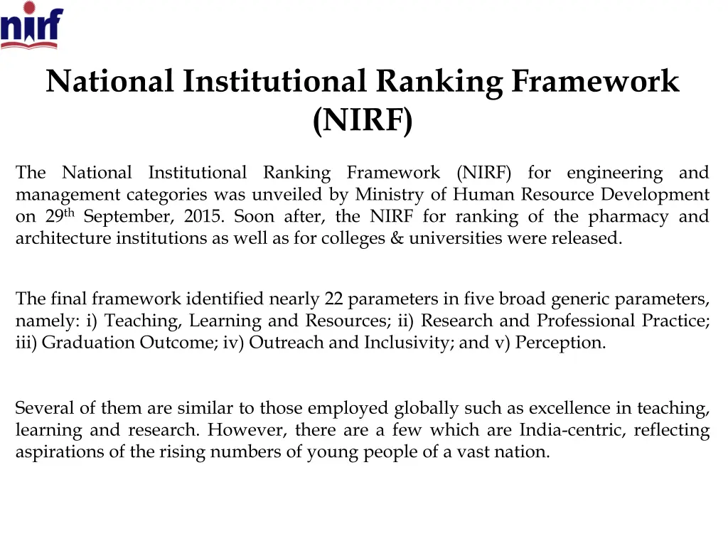 national institutional ranking framework nirf