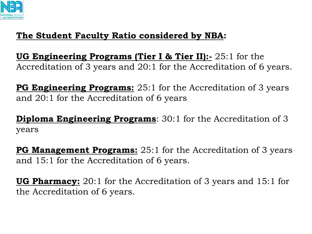 the student faculty ratio considered by nba