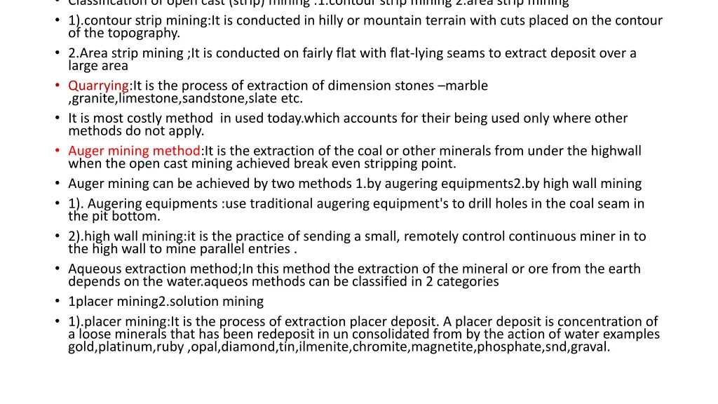 classification of open cast strip mining
