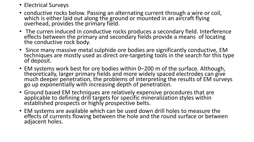 electrical surveys conductive rocks below passing