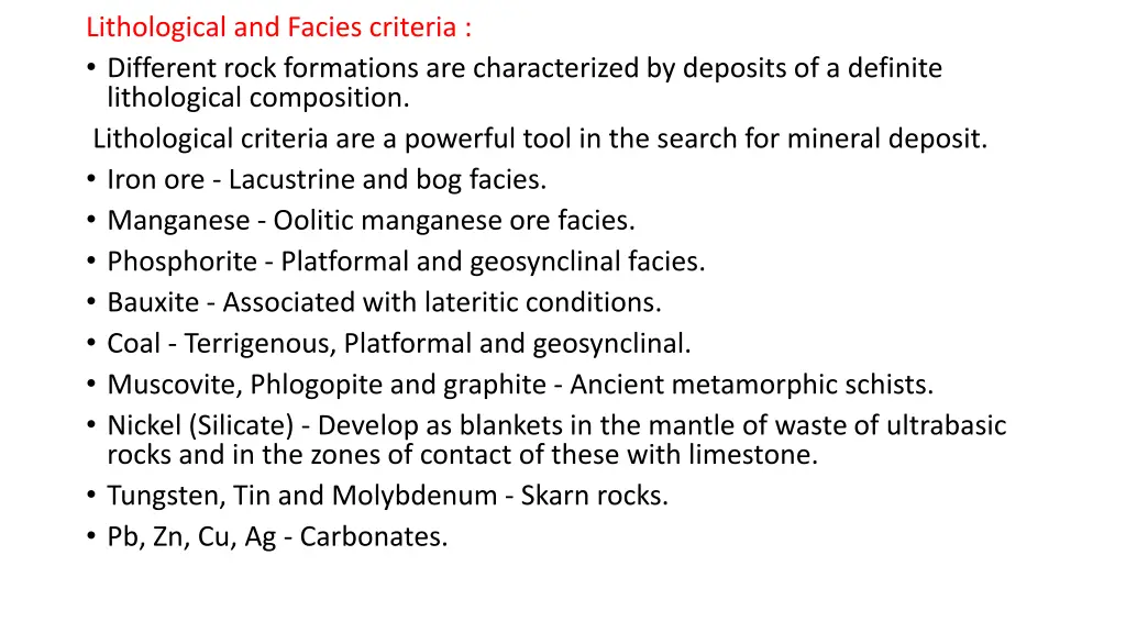 lithological and facies criteria different rock