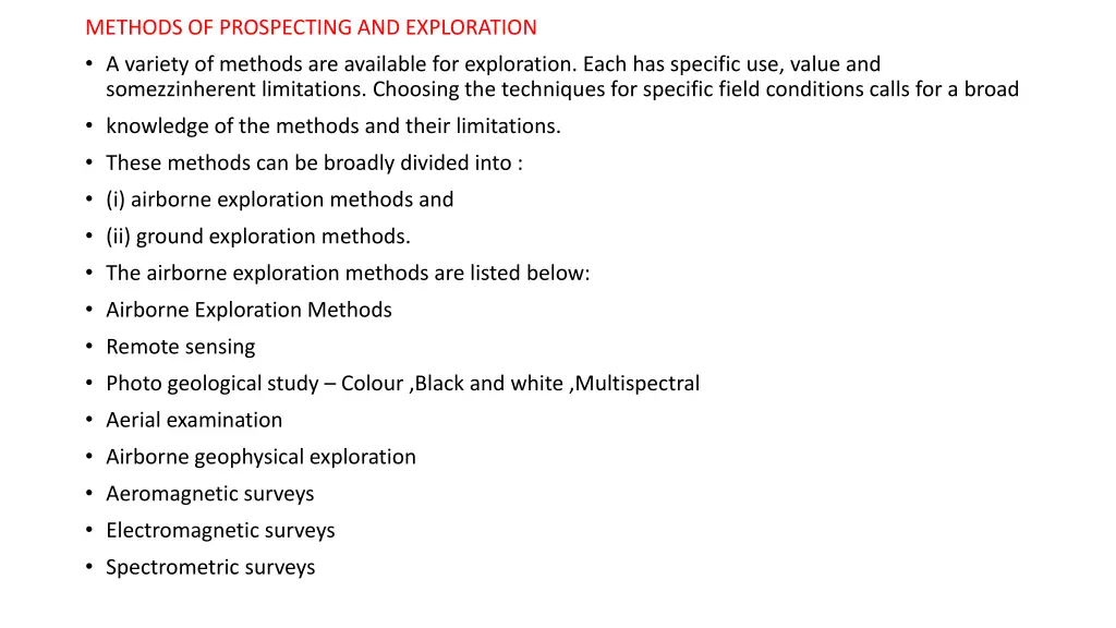 methods of prospecting and exploration a variety