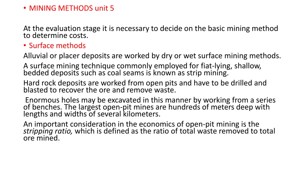 mining methods unit 5