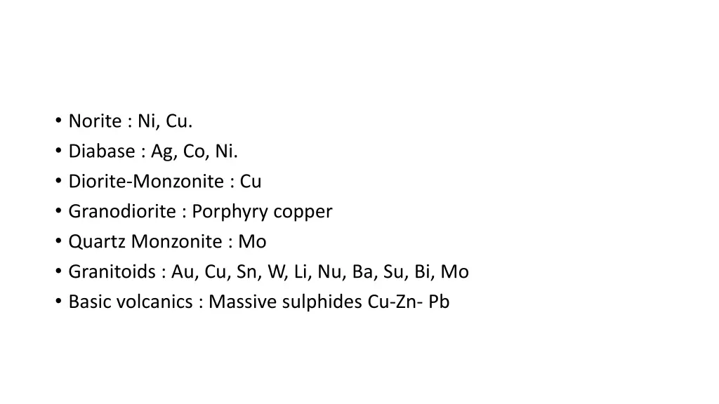 norite ni cu diabase ag co ni diorite monzonite