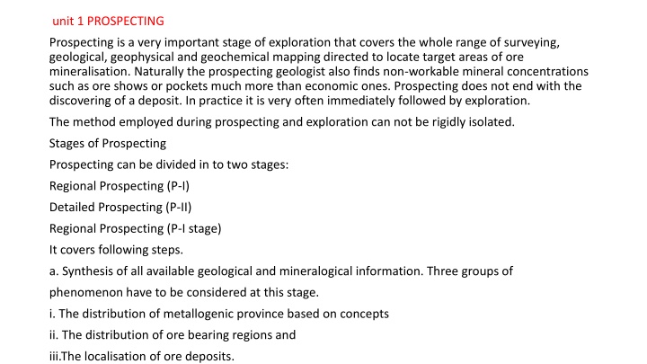unit 1 prospecting