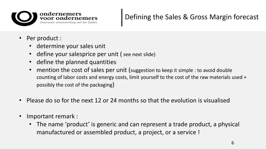 defining the sales gross margin forecast