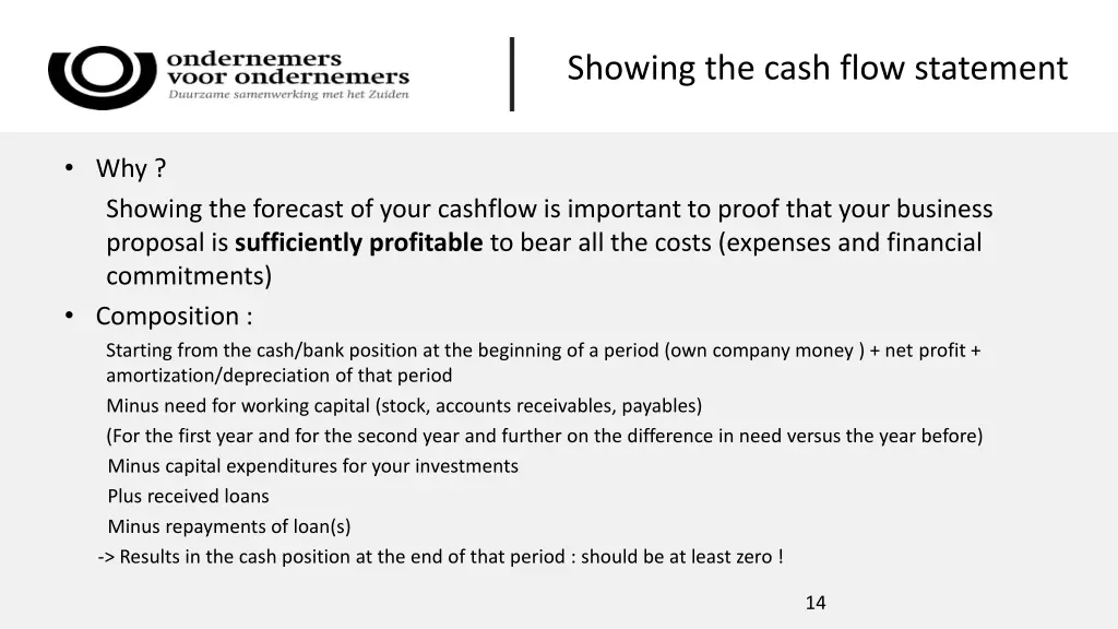 showing the cash flow statement