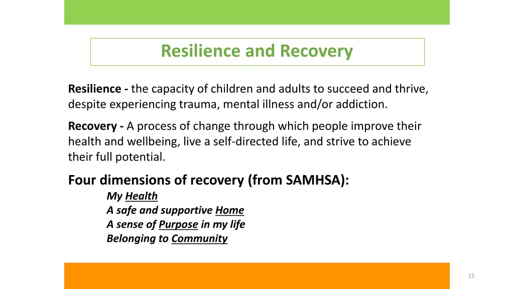 resilience and recovery