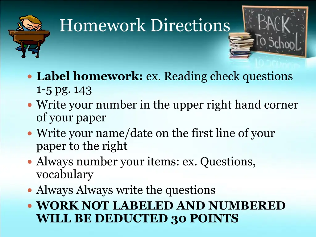 homework directions