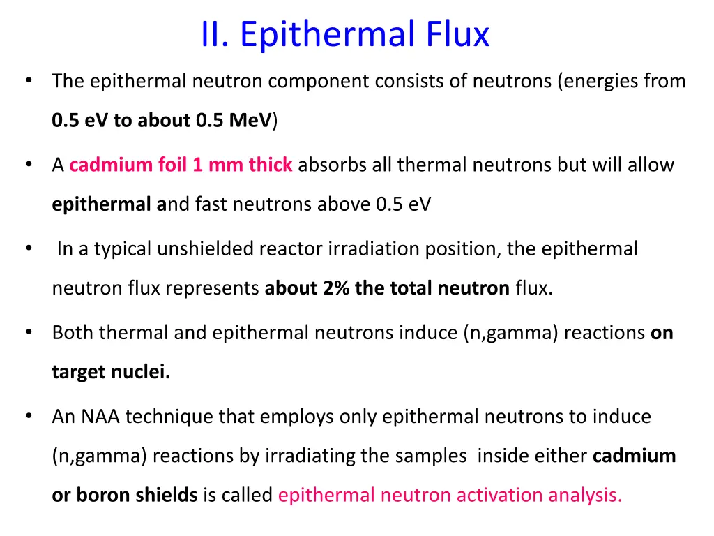 ii epithermal flux