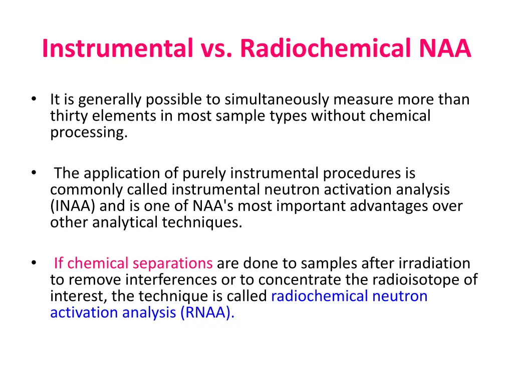 instrumental vs radiochemical naa