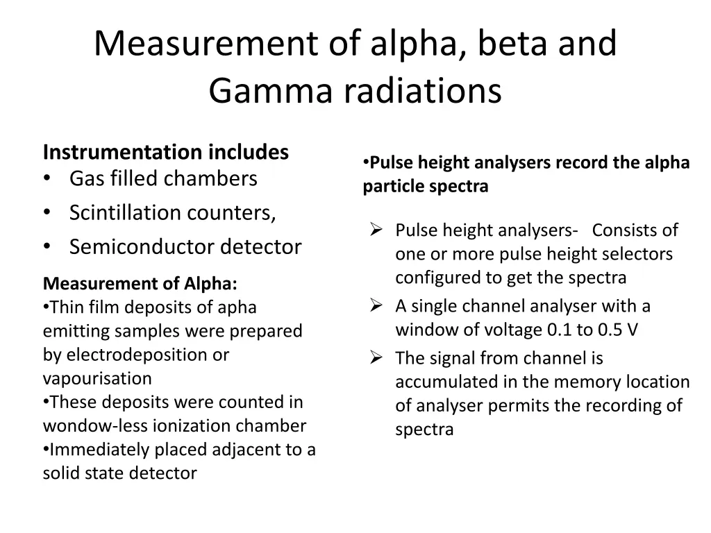 measurement of alpha beta and gamma radiations
