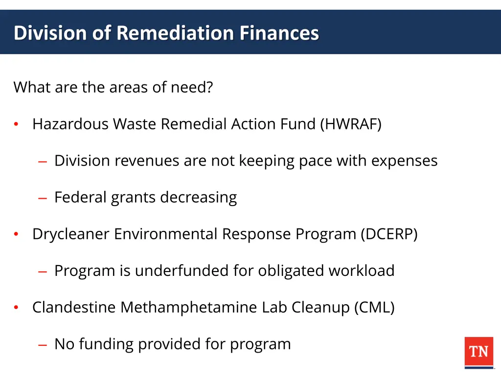 division of remediation finances