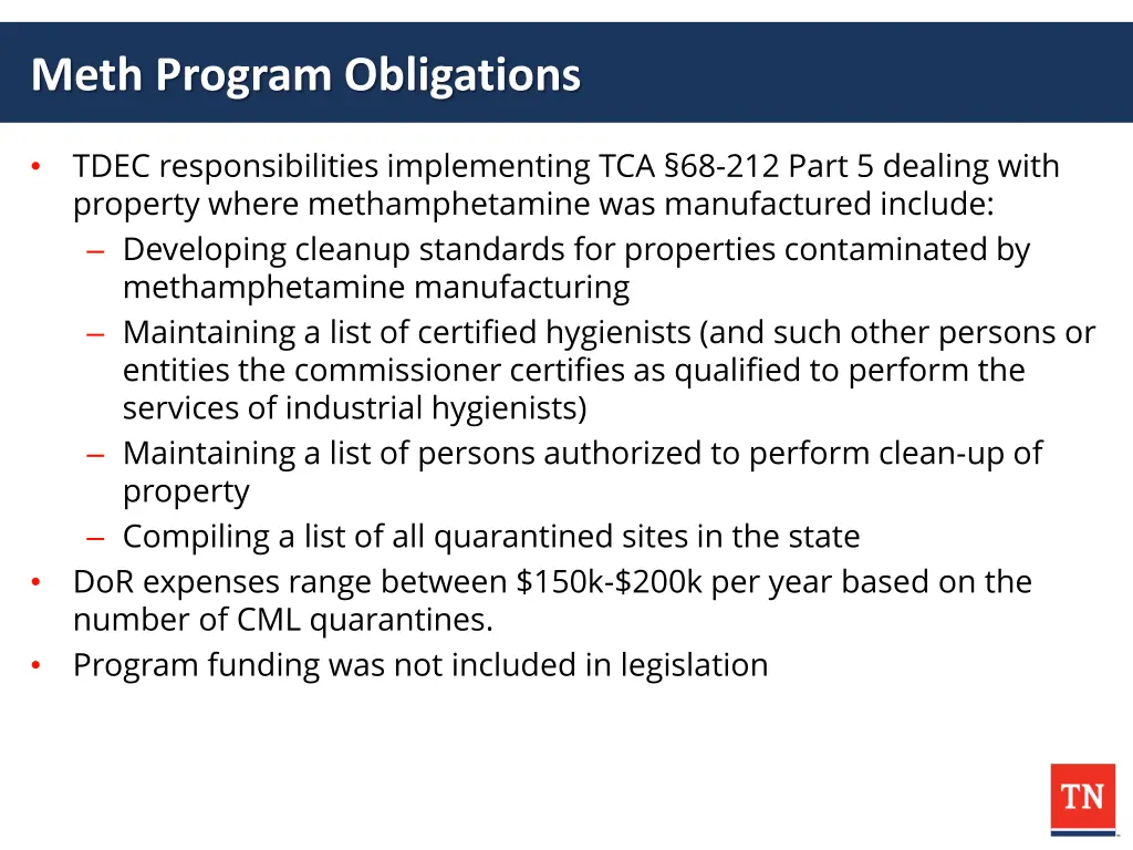 meth program obligations