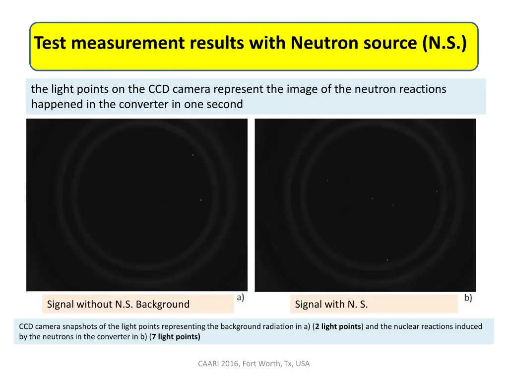 test measurement results with neutron source n s