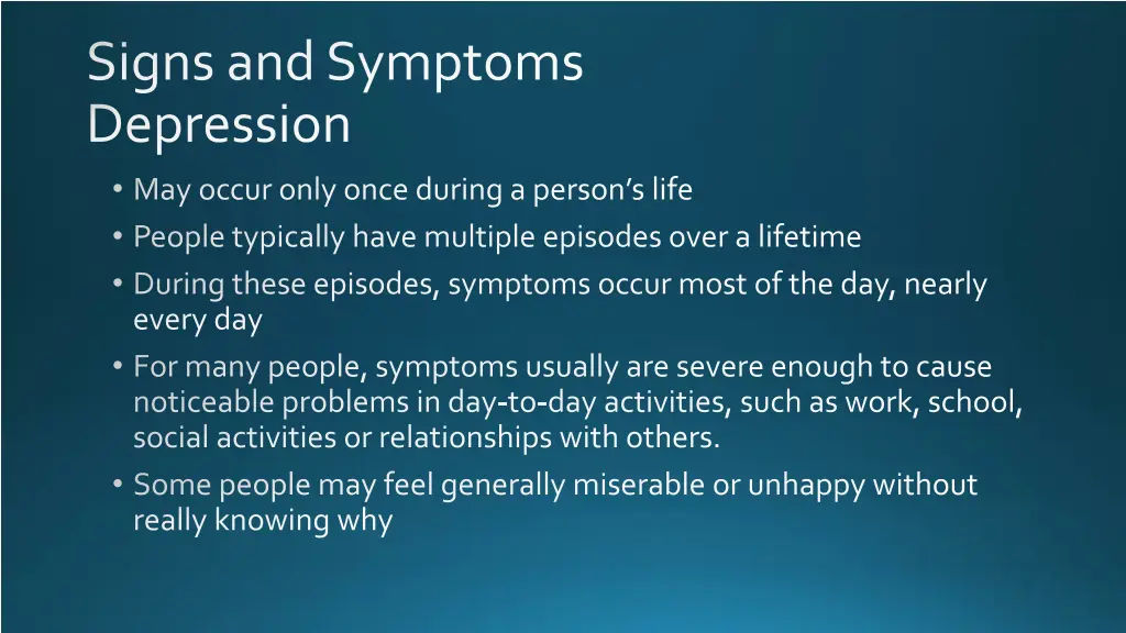signs and symptoms depression
