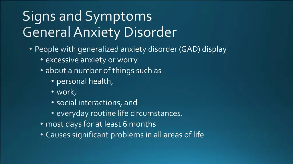 signs and symptoms general anxiety disorder