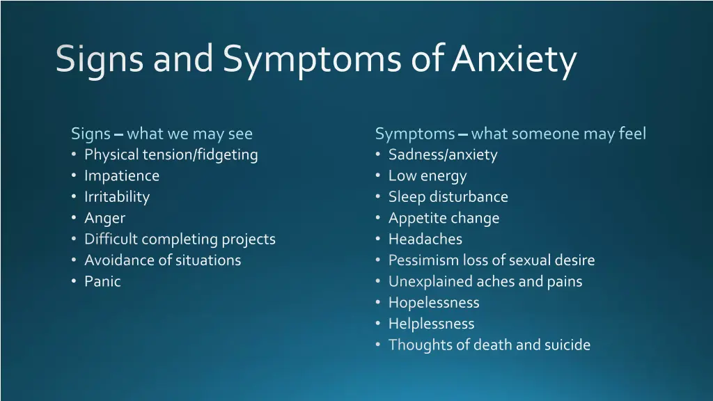 signs and symptoms of anxiety