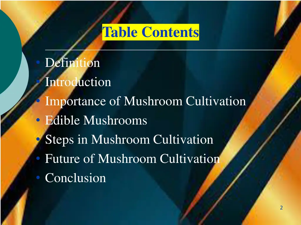 table contents