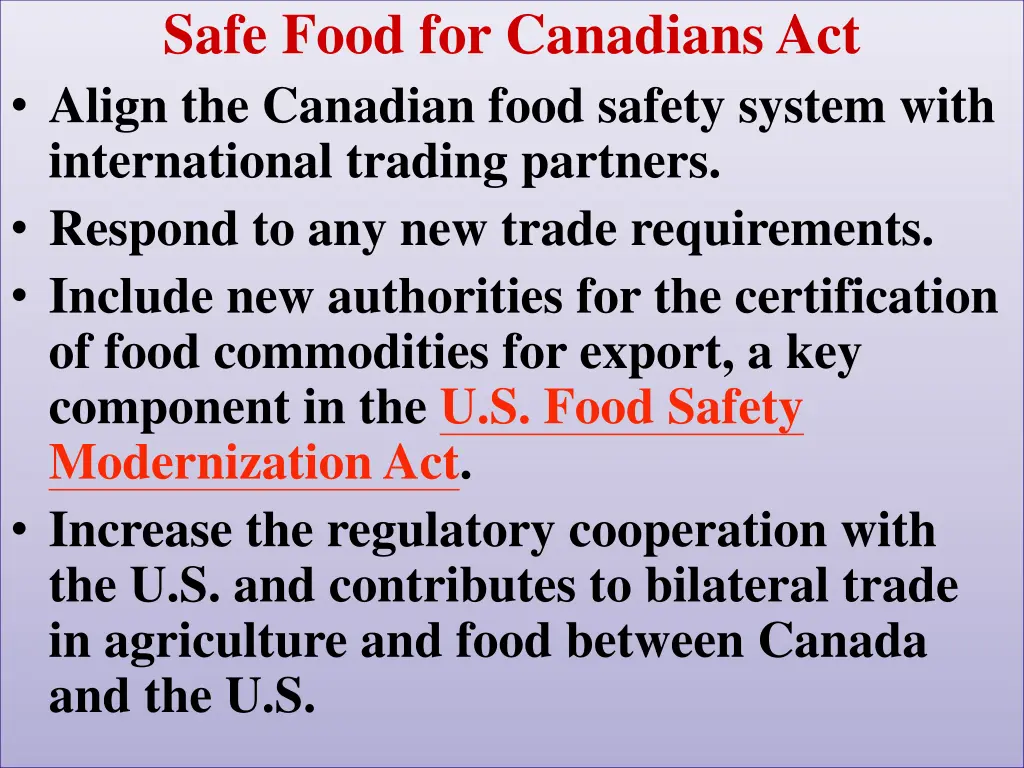 safe food for canadians act align the canadian